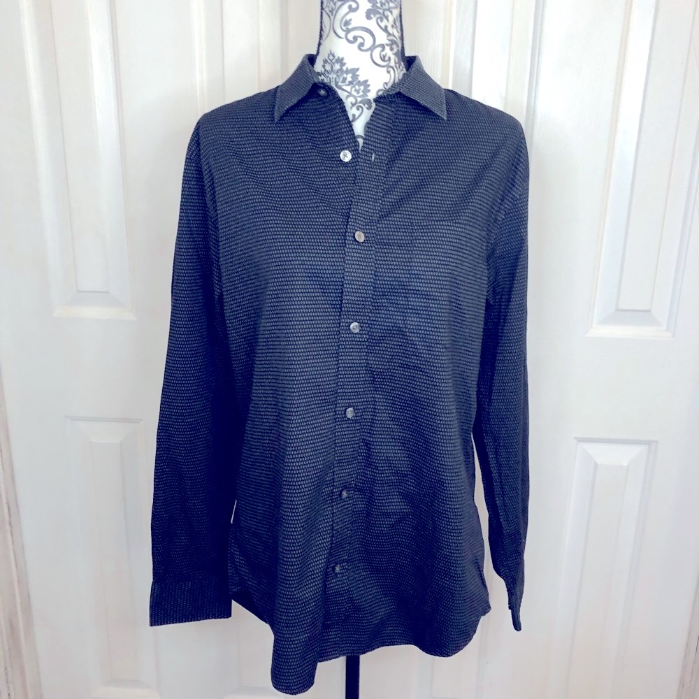 Banana republic black and white diamond print mens button up shirt